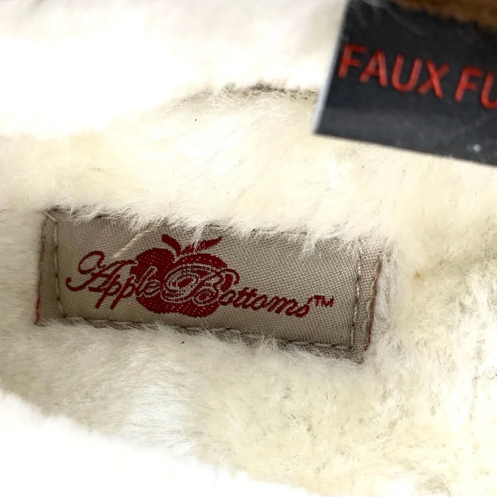 Apple Blossoms Youth Brown Suede Faux Fur Slippers Size 3